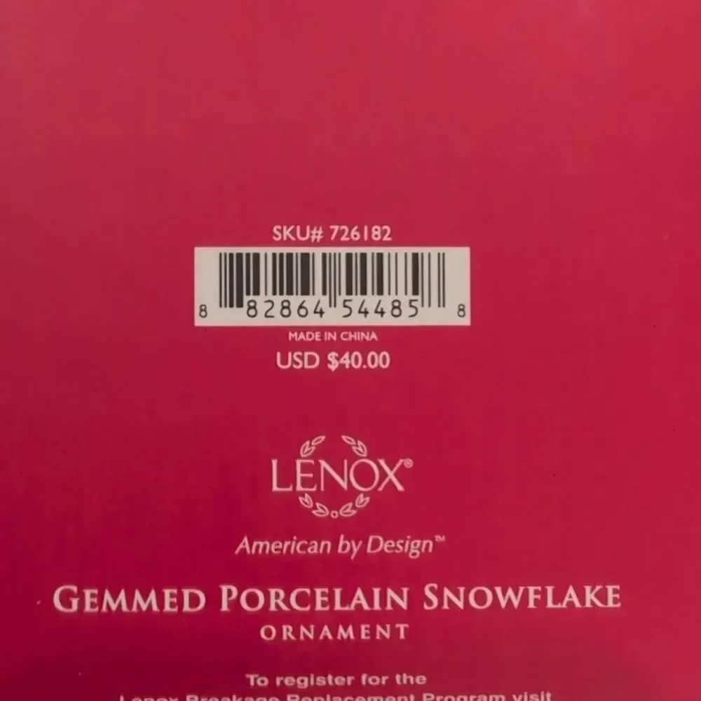 Lenox Gemmed Porcelain Snowflake Christmas Collectible Ornament Made in USA